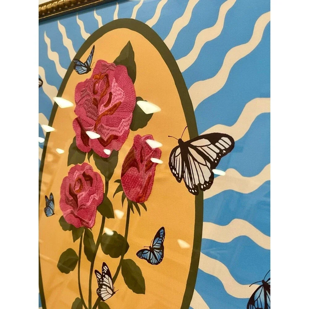 Sapna Shah Embroidered Roses and Butterflies Large Gold Bronze Wall Art Decor